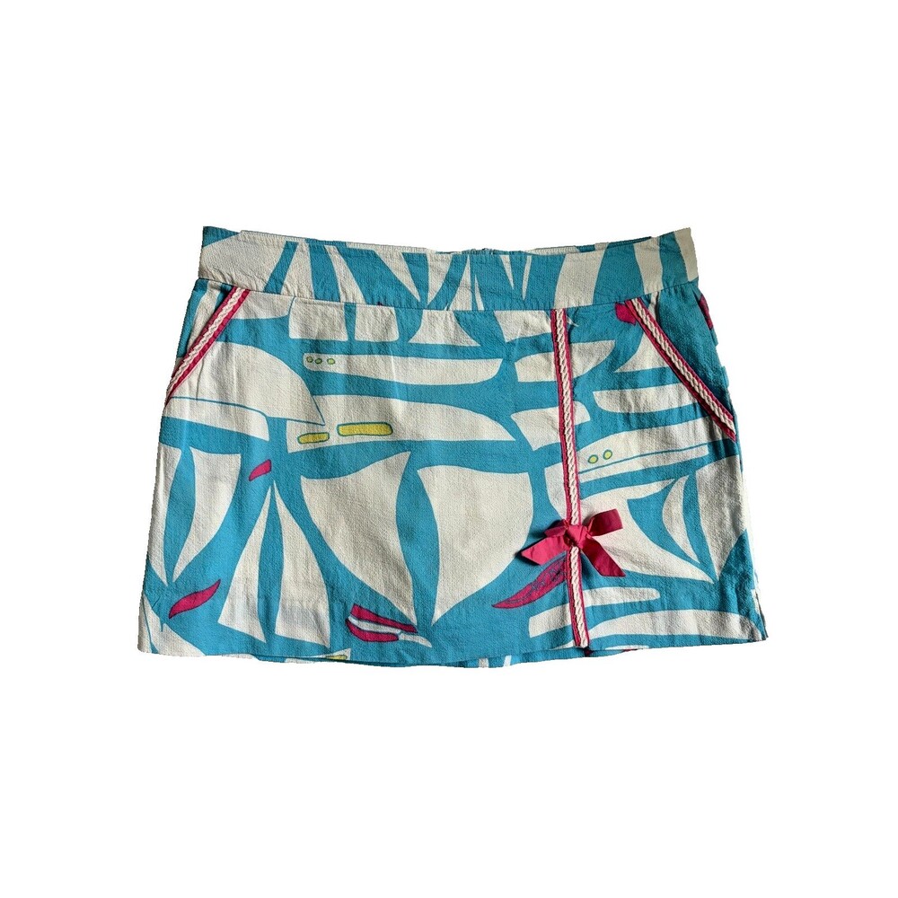 Lilly Pulitzer Skort Womens 10 Blue White Sailboat Nautical Mini Skirt Shorts